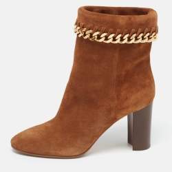 Casadei Brown Suede Chain Detail Ankle Boots Size 37