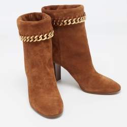 Casadei Brown Suede Chain Detail Ankle Boots Size 37