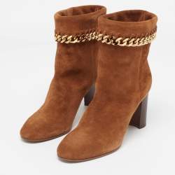 Casadei Brown Suede Chain Detail Ankle Boots Size 37