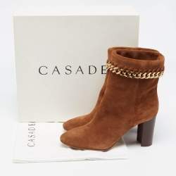 Casadei Brown Suede Chain Detail Ankle Boots Size 37