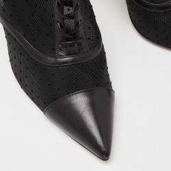 Casadei Black Mesh and Leather Lace Up Ankle Booties Size 38