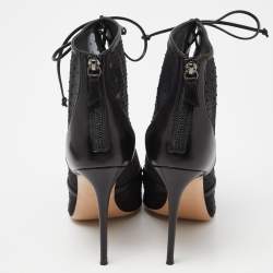 Casadei Black Mesh and Leather Lace Up Ankle Booties Size 38