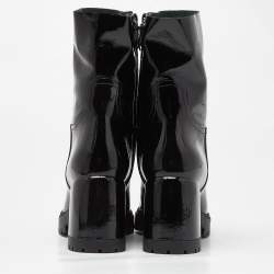 Pre Owned Casadei Black Patent Leather Block Heel Ankle Boots Size 40