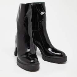Pre Owned Casadei Black Patent Leather Block Heel Ankle Boots Size 40