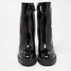 Pre Owned Casadei Black Patent Leather Block Heel Ankle Boots Size 40