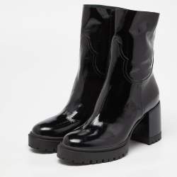 Pre Owned Casadei Black Patent Leather Block Heel Ankle Boots Size 40