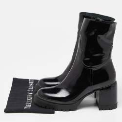 Pre Owned Casadei Black Patent Leather Block Heel Ankle Boots Size 40