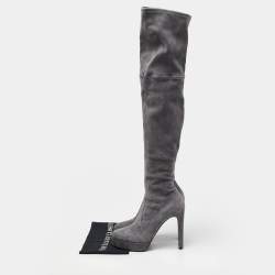 Pre Owned Casadei Grey Suede Over The Knee Length Boots Size 40