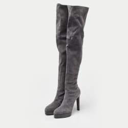 Pre Owned Casadei Grey Suede Over The Knee Length Boots Size 40
