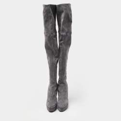 Pre Owned Casadei Grey Suede Over The Knee Length Boots Size 40