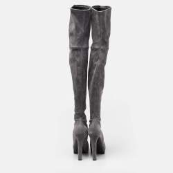 Pre Owned Casadei Grey Suede Over The Knee Length Boots Size 40
