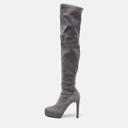 Pre Owned Casadei Grey Suede Over The Knee Length Boots Size 40