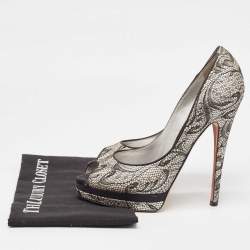 Casadei Two Tone Satin and Lace Peep Toe Platform Pumps Size 38.5
