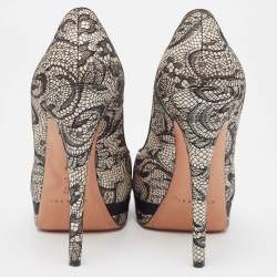 Casadei Two Tone Satin and Lace Peep Toe Platform Pumps Size 38.5