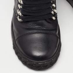 Pre Owned Casadei Black Leather Wedge High Top Ankle Booties Size 36.5