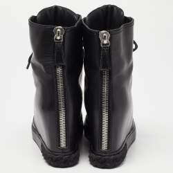 Pre Owned Casadei Black Leather Wedge High Top Ankle Booties Size 36.5