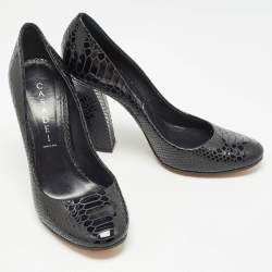 Casadei Black Python Embossed Leather Round Toe Pumps Size 37.5