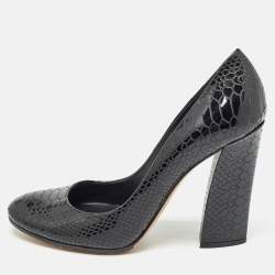 Casadei Black Python Embossed Leather Round Toe Pumps Size 37.5