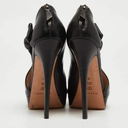 Casadei Black Leather Cutout Peep Toe Platform Booties Size 40