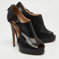 Casadei Black Leather Cutout Peep Toe Platform Booties Size 40