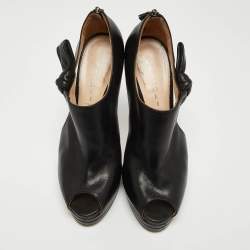 Casadei Black Leather Cutout Peep Toe Platform Booties Size 40