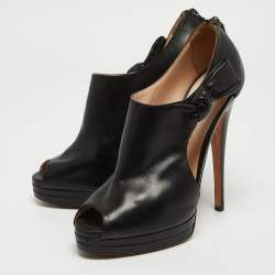 Casadei Black Leather Cutout Peep Toe Platform Booties Size 40