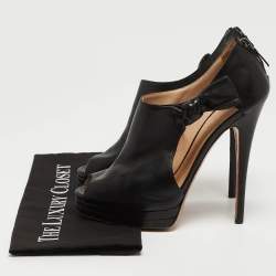 Casadei Black Leather Cutout Peep Toe Platform Booties Size 40