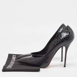 Pre Owned Casadei Black Patent Embossed Python D'orsay Pumps Size 40