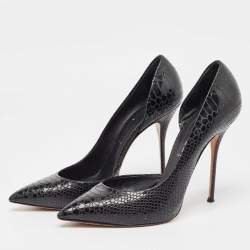 Pre Owned Casadei Black Patent Embossed Python D'orsay Pumps Size 40