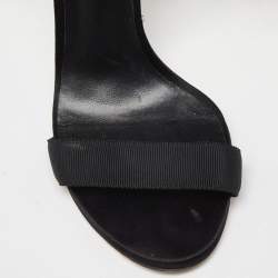 Pre Owned Casadei Black Satin Crystals Embellished Ankle Wrap Sandals Size 36.5