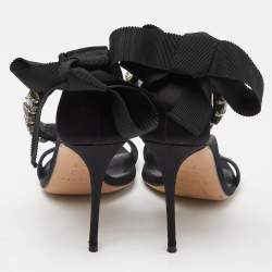 Pre Owned Casadei Black Satin Crystals Embellished Ankle Wrap Sandals Size 36.5