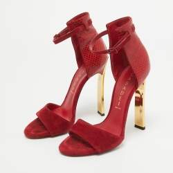 Casadei Red Suede and Snakeskin Ankle Strap Sandals Size 36