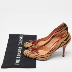 Casadei Brown/Red Zebra Print Calfhair Pointed Toe Pumps Size 34