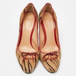 Casadei Brown/Red Zebra Print Calfhair Pointed Toe Pumps Size 34