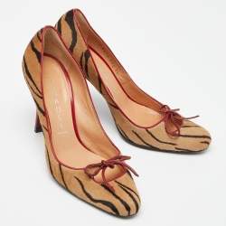Casadei Brown/Red Zebra Print Calfhair Pointed Toe Pumps Size 34