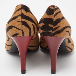 Casadei Brown/Red Zebra Print Calfhair Pointed Toe Pumps Size 34