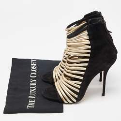 Casadei Black Suede and Leather Strappy Zip Sandals Size 37