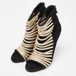 Casadei Black Suede and Leather Strappy Zip Sandals Size 37