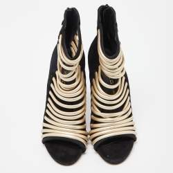 Casadei Black Suede and Leather Strappy Zip Sandals Size 37