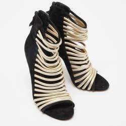 Casadei Black Suede and Leather Strappy Zip Sandals Size 37