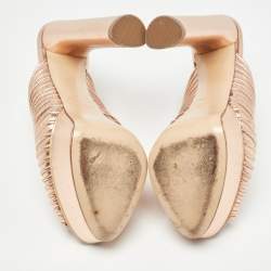 Pre Owned Casadei Rose Gold Textured Leather Slide Sandals Size 35