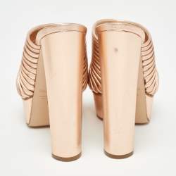 Pre Owned Casadei Rose Gold Textured Leather Slide Sandals Size 35