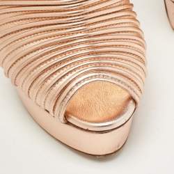 Pre Owned Casadei Rose Gold Textured Leather Slide Sandals Size 35