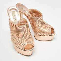 Pre Owned Casadei Rose Gold Textured Leather Slide Sandals Size 35