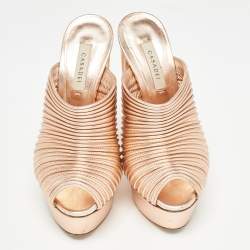 Pre Owned Casadei Rose Gold Textured Leather Slide Sandals Size 35