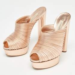 Pre Owned Casadei Rose Gold Textured Leather Slide Sandals Size 35