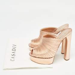 Pre Owned Casadei Rose Gold Textured Leather Slide Sandals Size 35