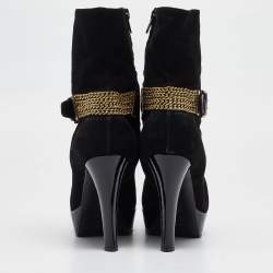 Casadei Black Suede Buckle Chain Embellished Platform Ankle Boots Size 38