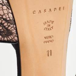 Casadei Black/Pink Lace and Satin Ankle Strap Sandals Size 41