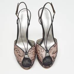 Casadei Black/Pink Lace and Satin Ankle Strap Sandals Size 41